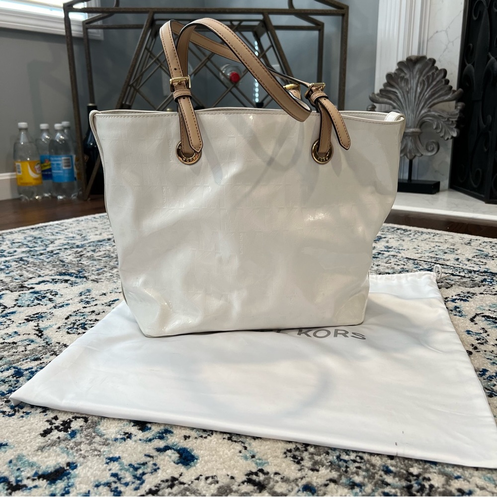 Michael Kors Small White Patent Jet Set Tote